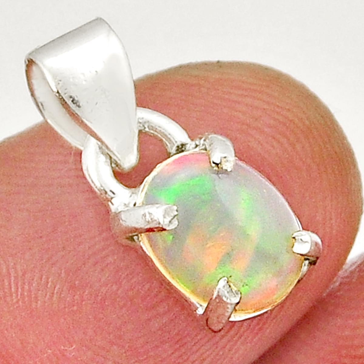 Sterling Silver Natural Multi Color Ethiopian Opal Pendant Y