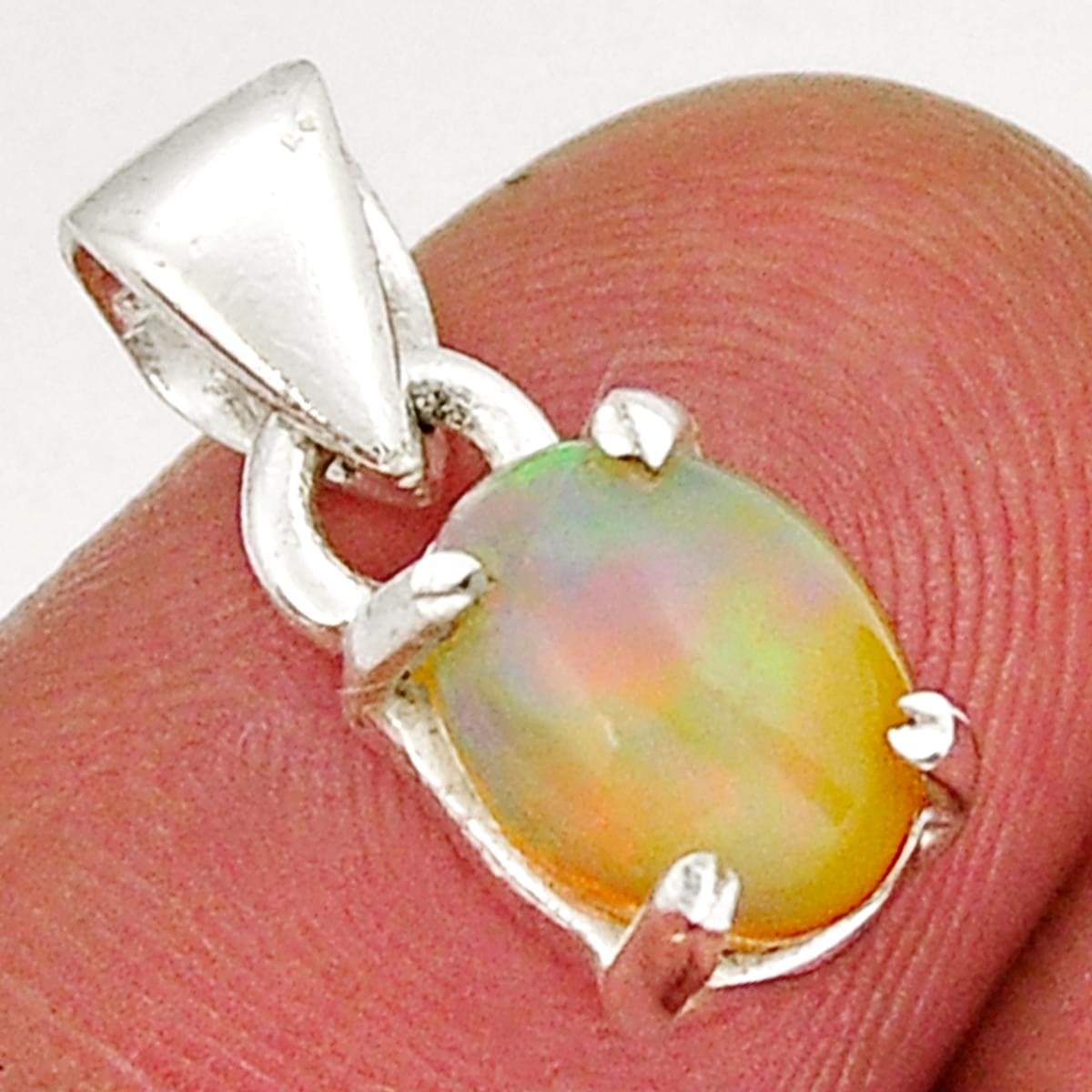 Natural Multi Color Ethiopian Opal Sterling Silver Pendant Y