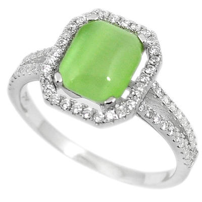 Green Cats Eye White Topaz 925 Sterling Silver Ring Jewelry H53427