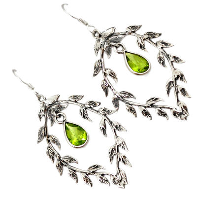 Natural Green Peridot 925 Sterling Silver Dangle Earrings Jewelry J15753