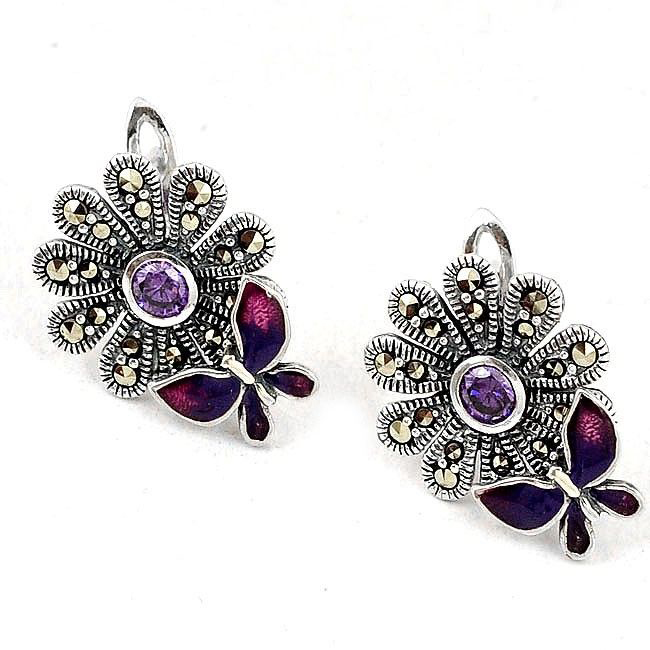 amethyst marcasite butterfly stud earrings