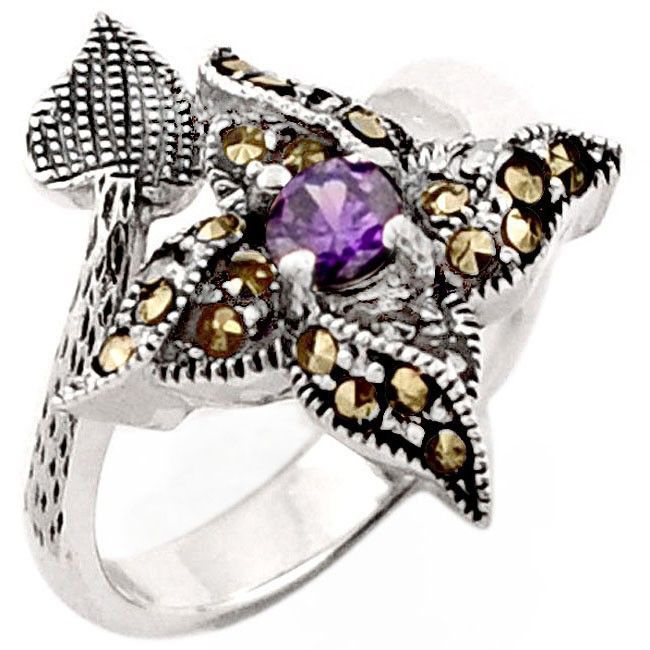 amethyst marcasite flower ring