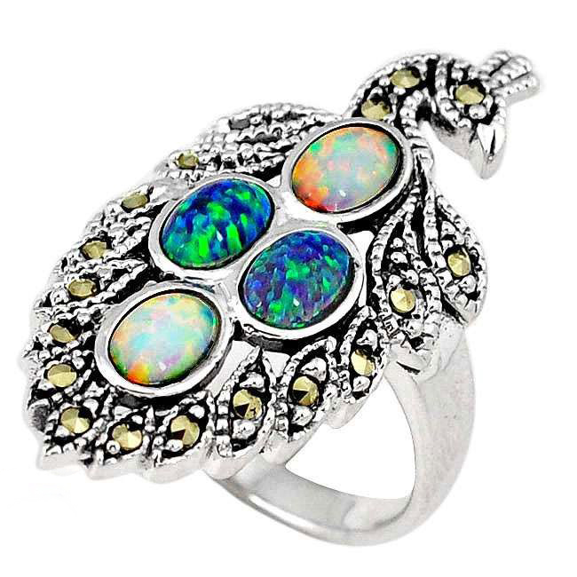 australian fire opal peacock ring