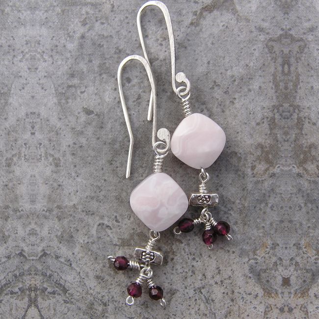 mango calcite rhodolite earrings