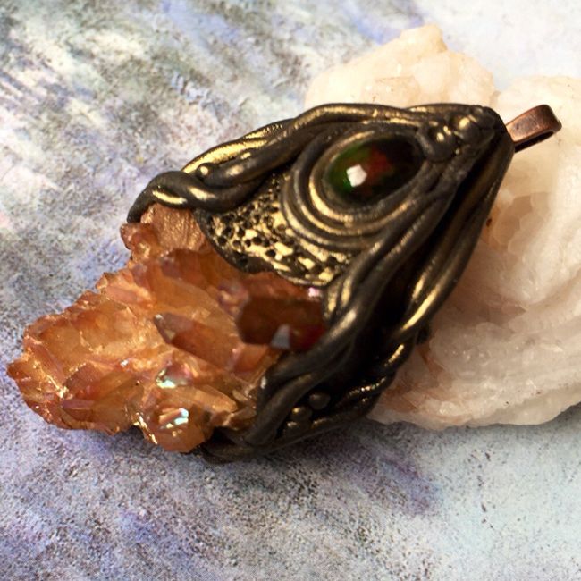 polymer clay aura crystal pendant