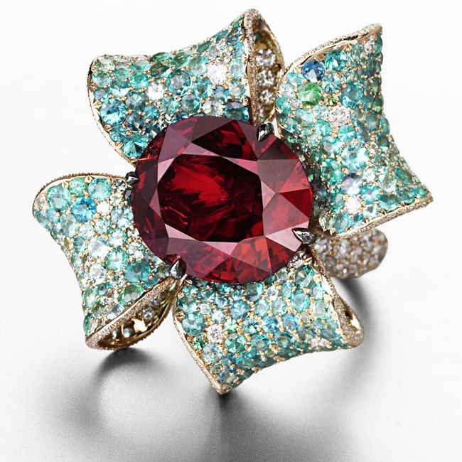 red spinel flower shaped ring