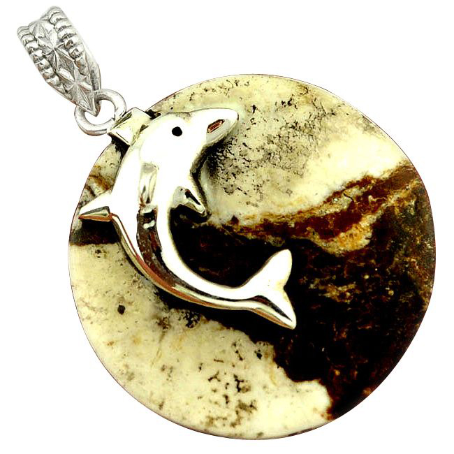 white wild horse magnesite dolphin pendant