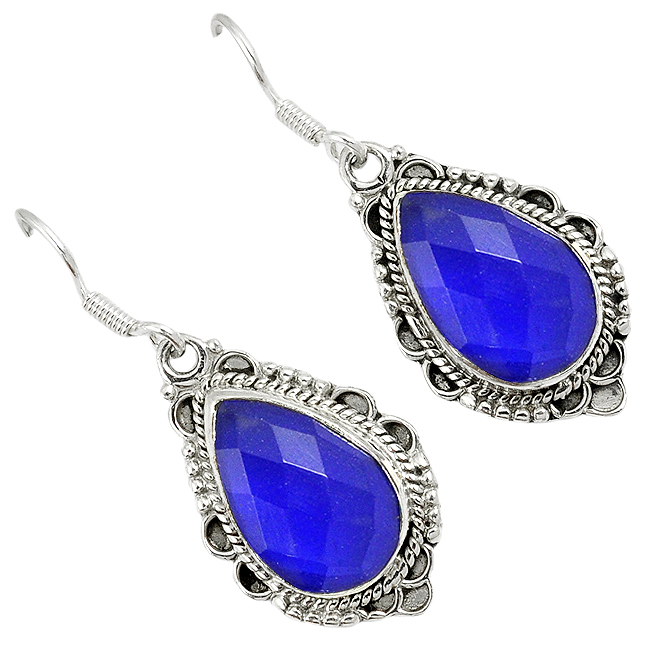 Natural Blue Jade Pear Shape 925 Sterling Silver Dangle Earrings Jewelry H93541