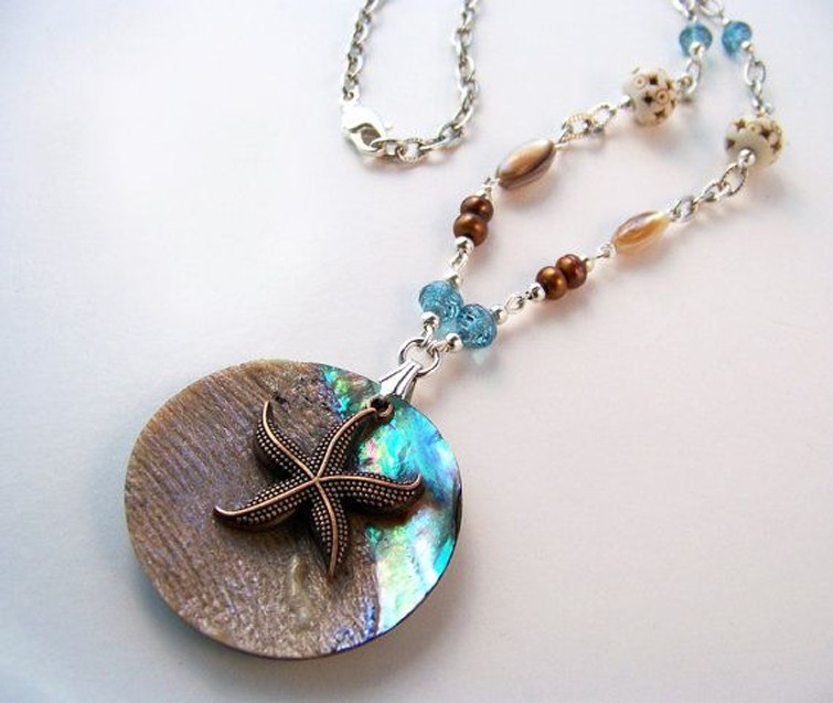 Round Abalone Pendant With Starfish Charm 5