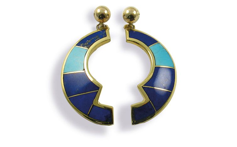 Ben Nighthorse Long Double “V” Edge Inlay Earrings