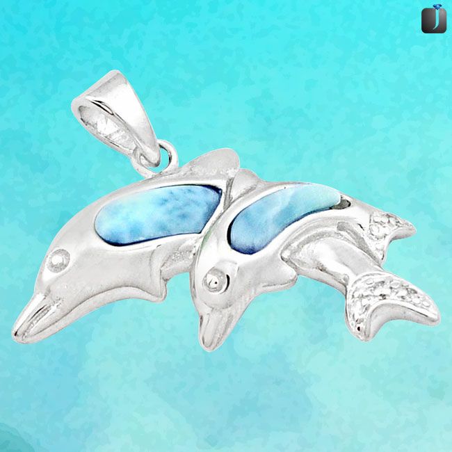 couple dolphin larimar pendant