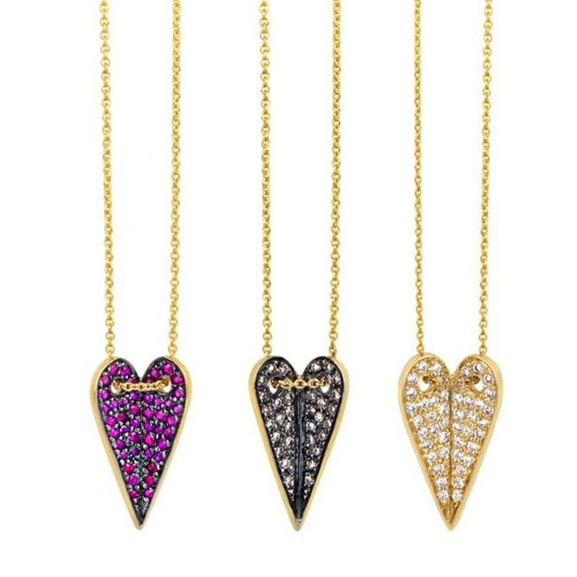 Elena Votsi Heart Necklaces with Sapphires