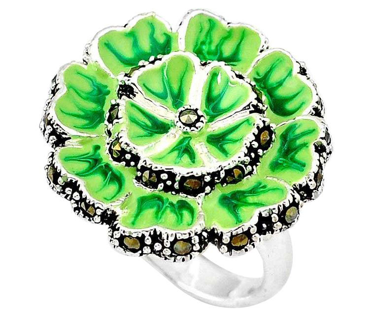 floral green enamel ring