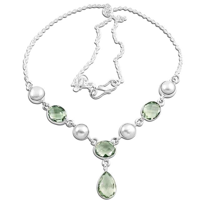 green amethyst white pearls necklace