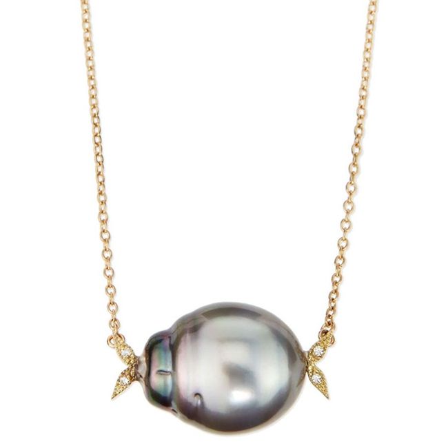 Mizuki Pearl Necklace with Black Tahitian Pearl and Diamond