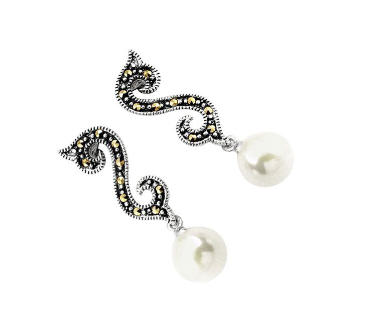 pearl marcasite dangle earrings