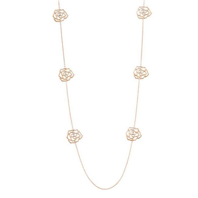 Piaget Rose Necklace with Silhouettes of Six Piaget Roses in Rose Gold