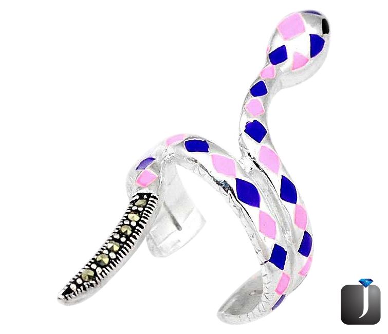 pink blue enamel adjustable snake ring