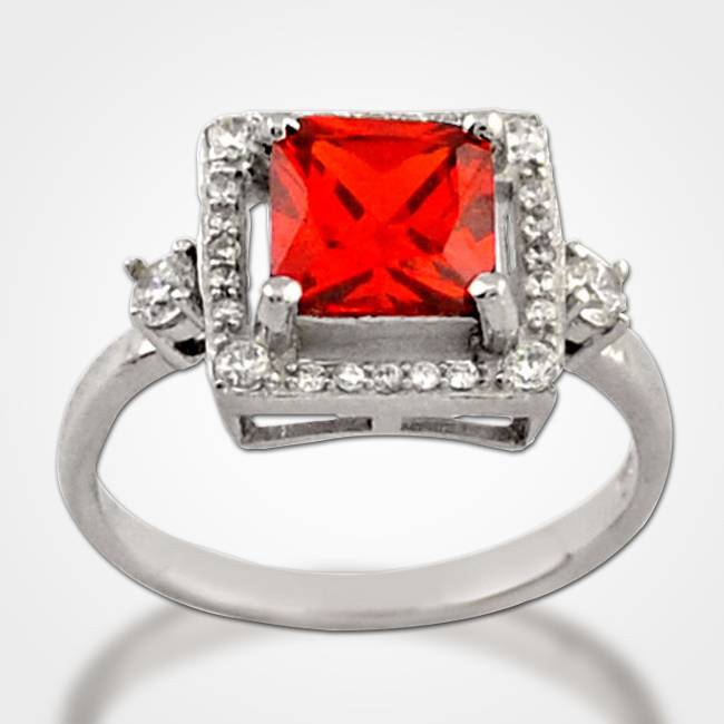 red cube silver cocktail ring