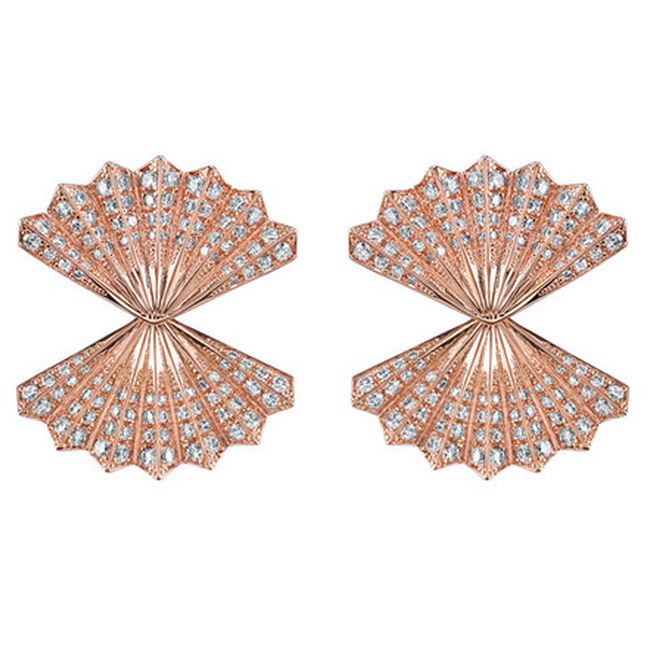 Rose Gold Double Fan Diamond Earrings by Anita