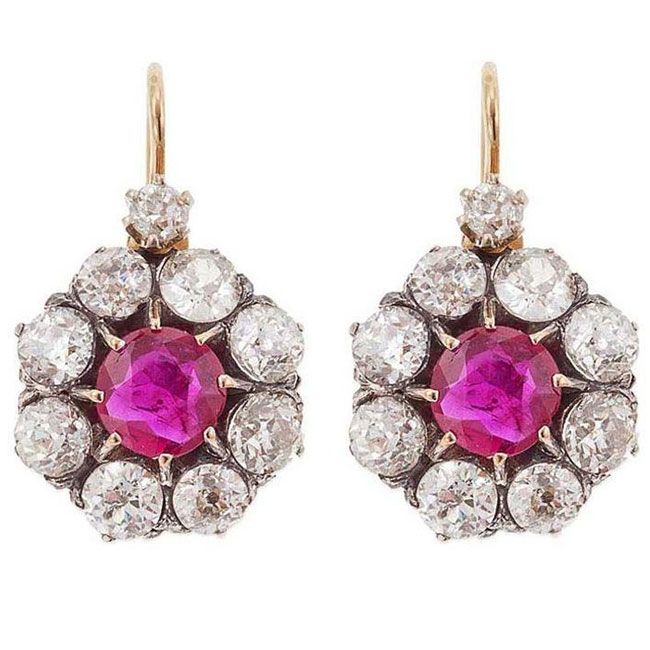 ruby cluster victorian earrings