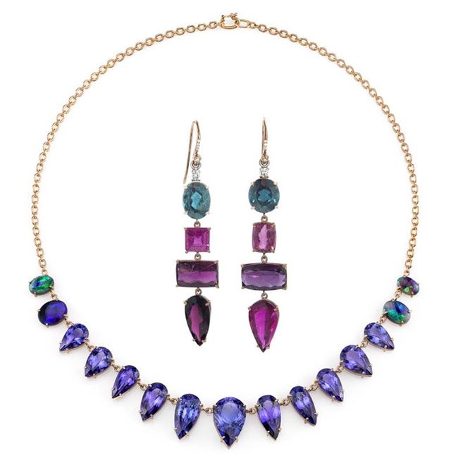 y lang tanzanite pink tourmaline necklace and earrings