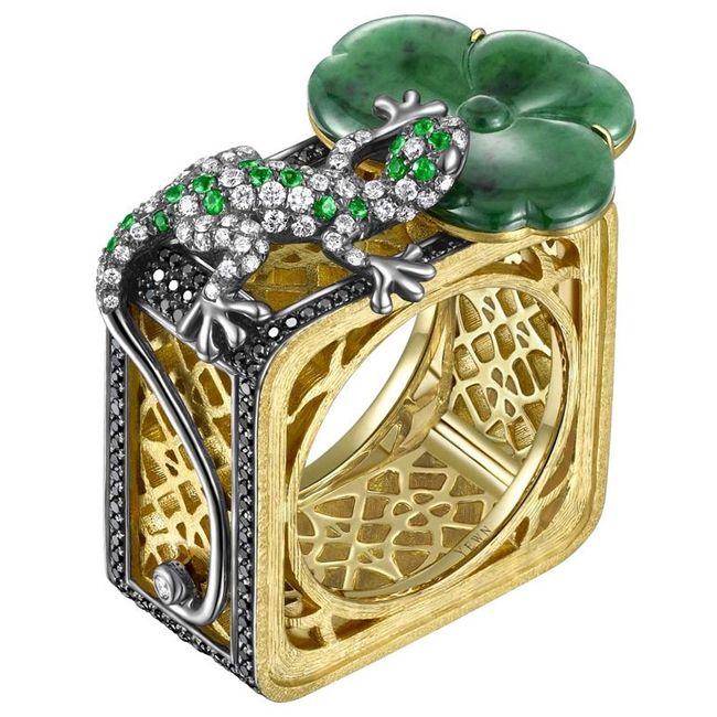 yewns jadeite lotus leaf and salamander ring from lattice collection