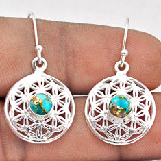 925 sterling silver 1.80cts flower of life blue copper turquoise earrings