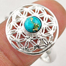 flower of life blue copper turquoise 925 silver ringg