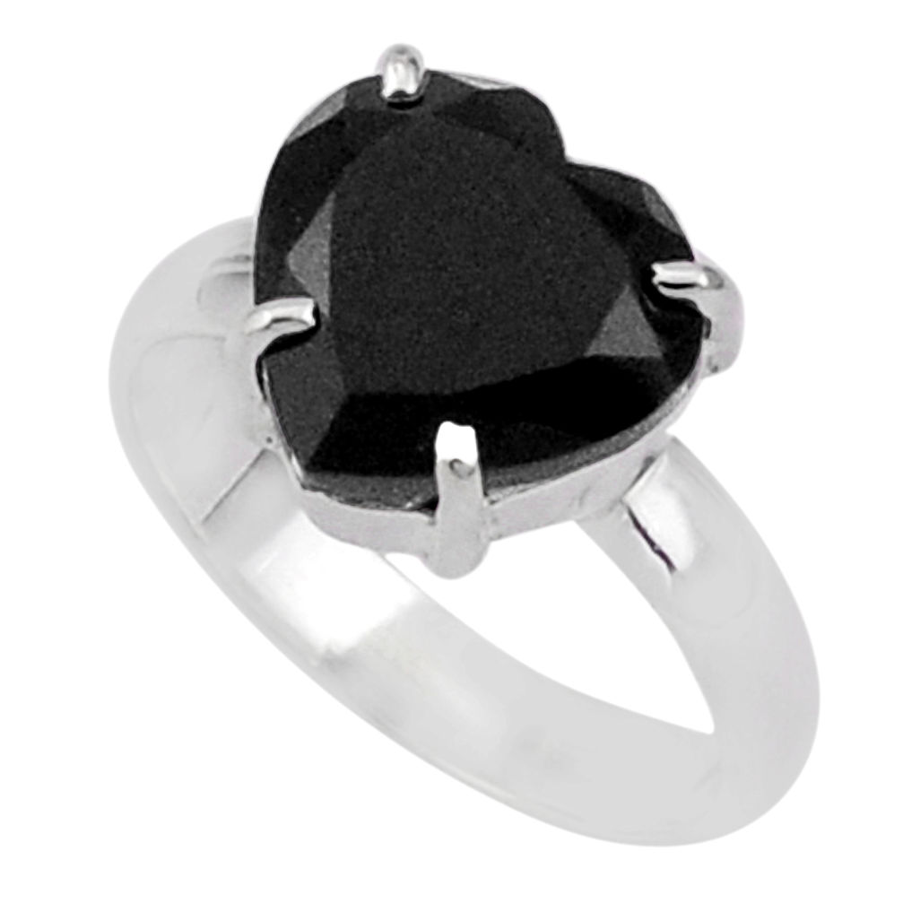 solitaire natural black onyx heart shape 925 silver ring