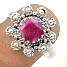 solitaire natural red ruby round flower ring