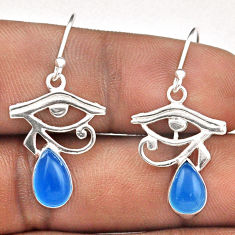 eye of horus blue chalcedony 925 silver dangle earrings