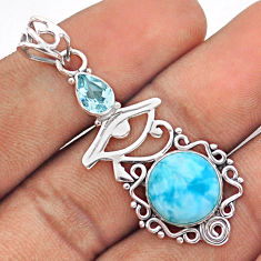 horse eye natural blue larimar topaz 925 sterling silver pendant