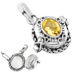natural yellow citrine 925 sterling silver poison box pendant