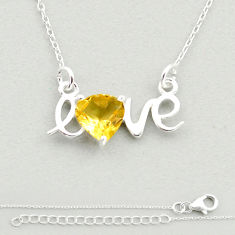 925 sterling silver 2.23cts love heart natural yellow citrine necklace