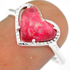 solitaire natural pink thulite heart shape 925 silver ring