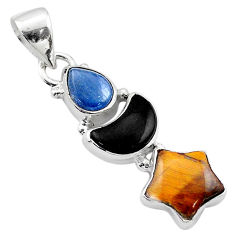 star with moon natural tiger's eye onyx kyanite silver pendant