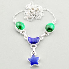 star moon natural blue lapis lazuli malachite silver necklace