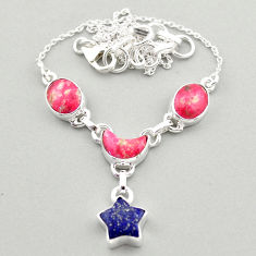 star moon natural pink thulite lapis lazuli 925 silver necklace