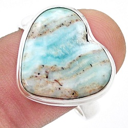 solitaire natural blue aragonite heart 925 silver ring