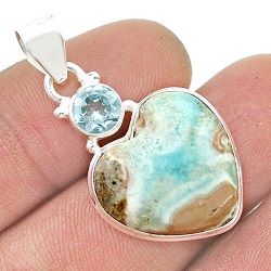 925 sterling silver 13.32cts natural blue aragonite heart topaz pendant