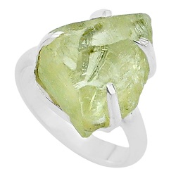 solitaire natural green hiddenite rough 925 silver ring size