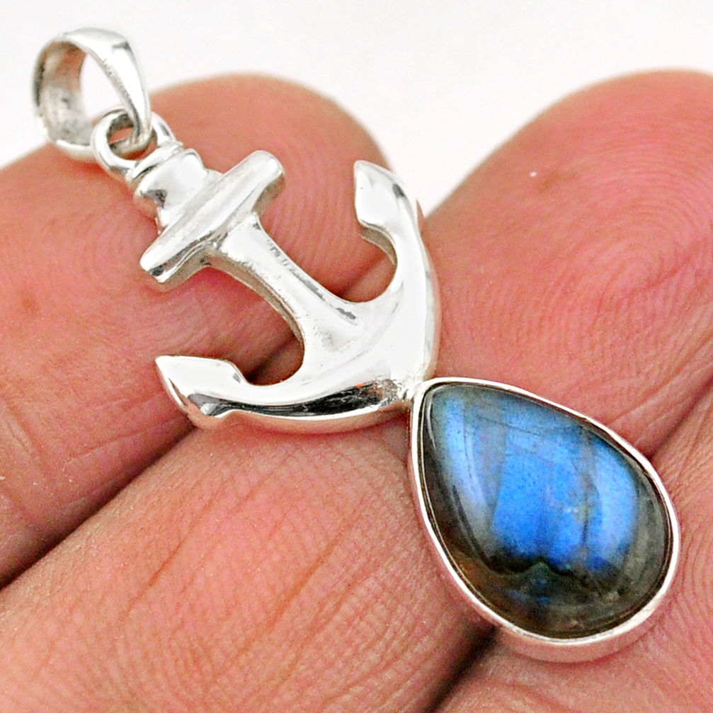 anchor charm natural blue labradorite 925 sterling silver pendant