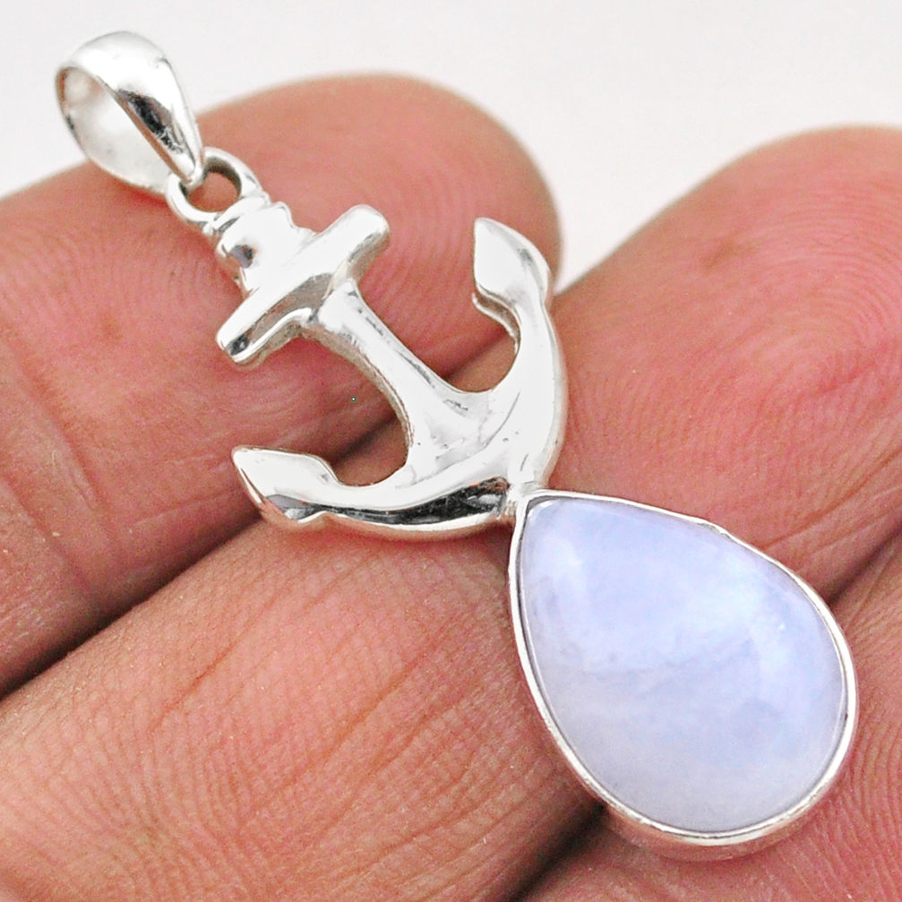 anchor charm natural blue lace agate 925 sterling silver pendant