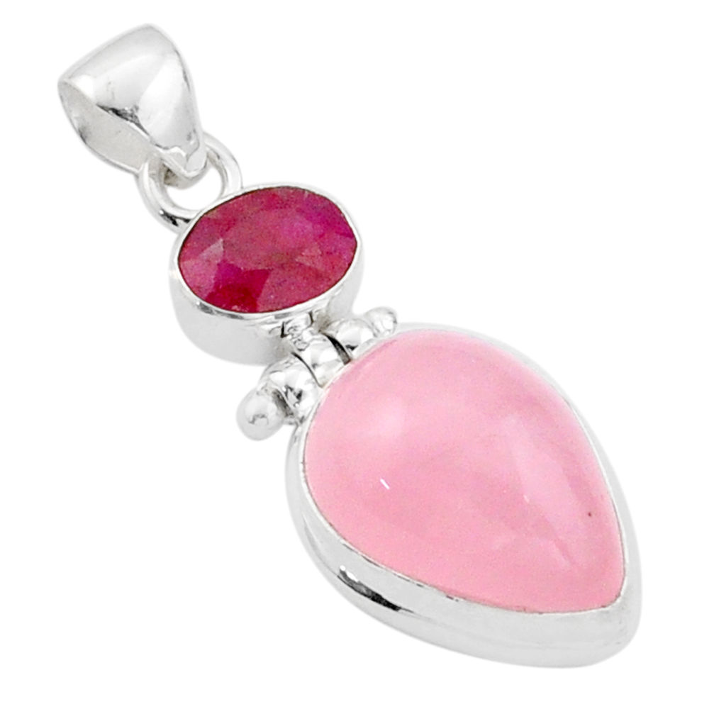 natural pink rose quartz ruby 925 sterling silver pendant