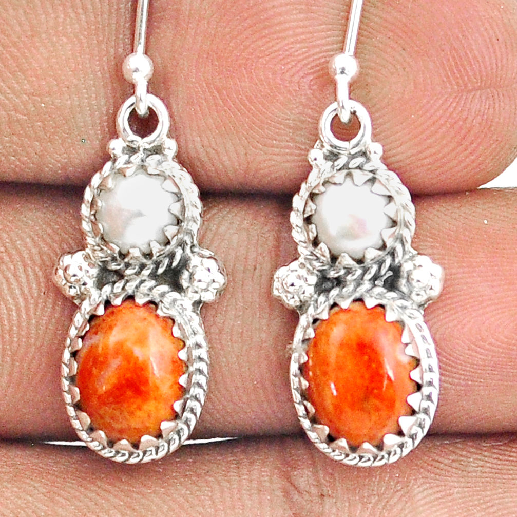 natural orange mojave turquoise white pearl 925 silver earrings