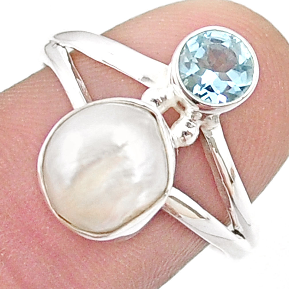 natural white pearl topaz 925 sterling silver ring