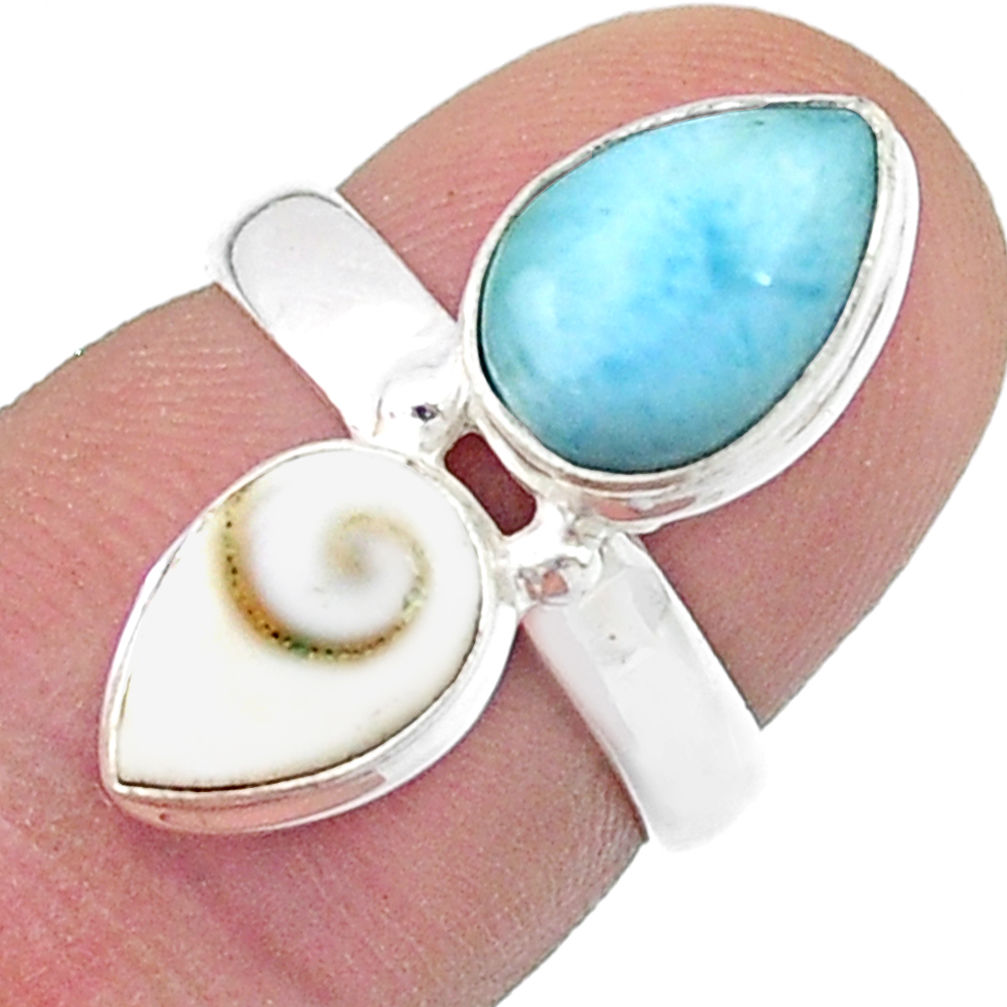 natural blue larimar shiva eye 925 silver ring