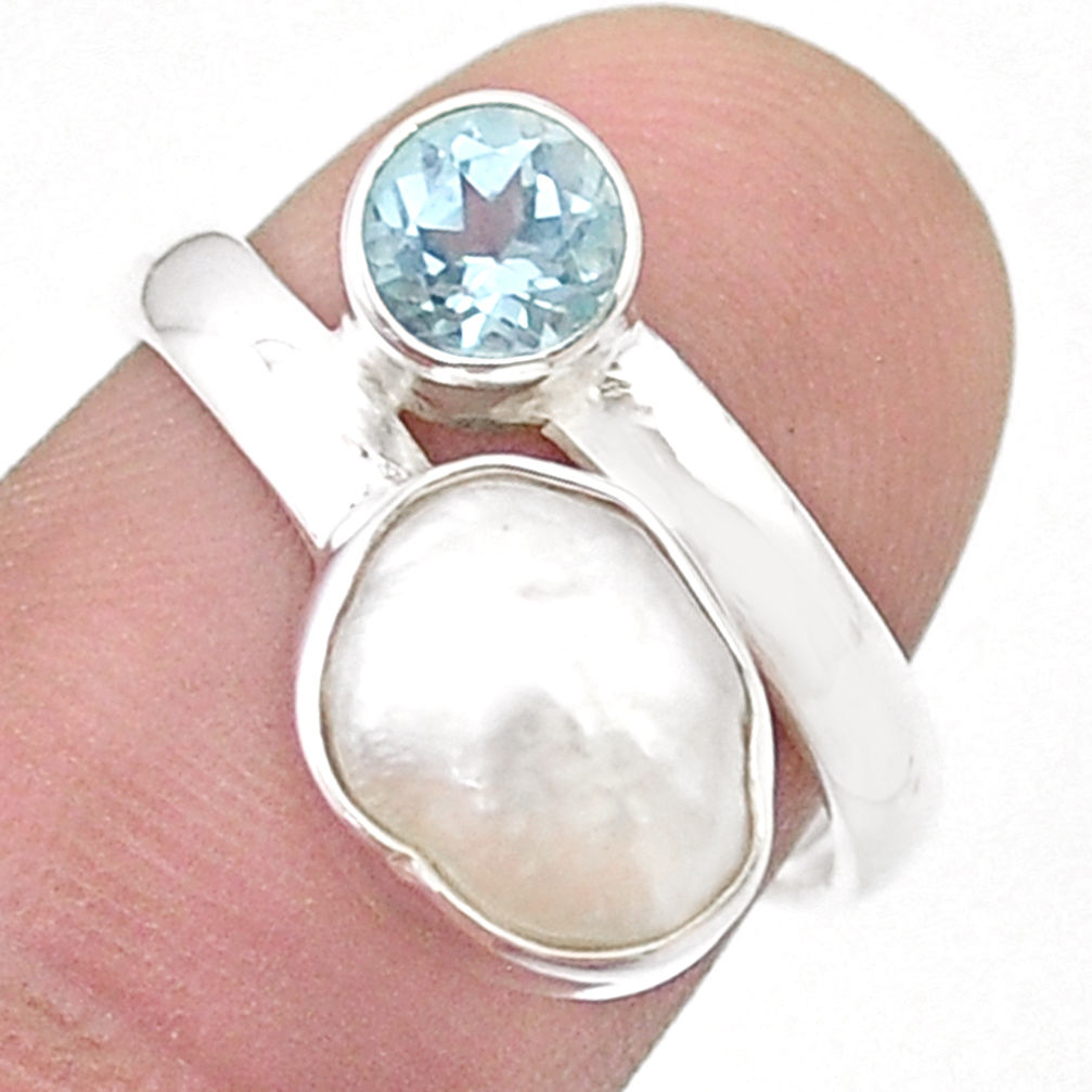 sterling silver 4.88cts natural white pearl topaz ring jewelry