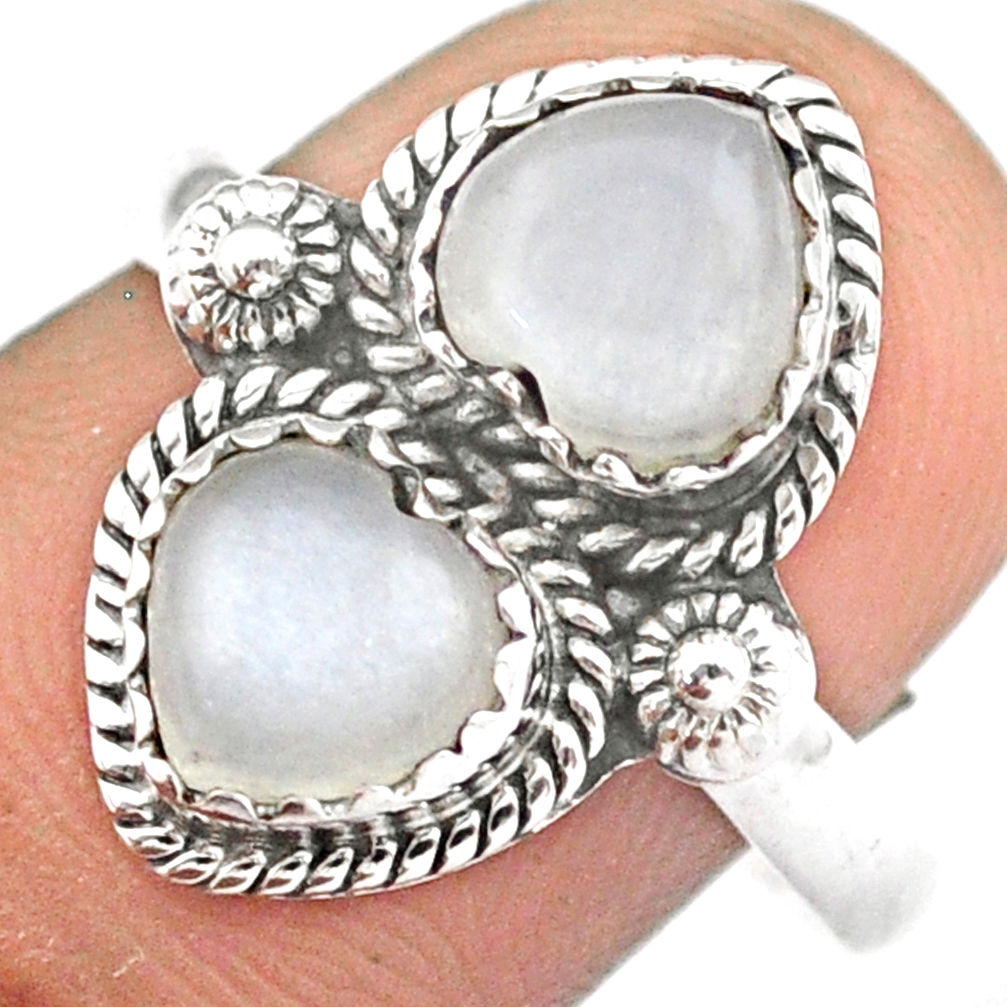 heart natural white ceylon moonstone 925 silver ring